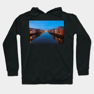 The old city of Trondheim and Nidelva River at evening. Norway Hoodie